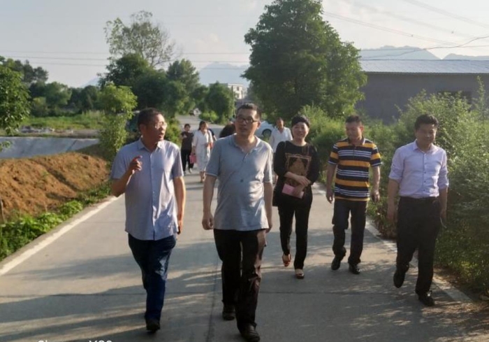 湖南省药品监督管理局党组书记梁毅恒（前排右一）在世富村调研扶贫工作。