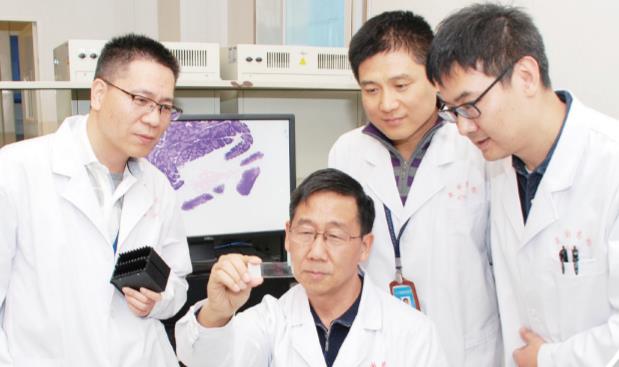 药品安全评价重点实验室研究人员正在使用病理切片扫描系统开展远程诊断。 中国食品药品检定研究院供图