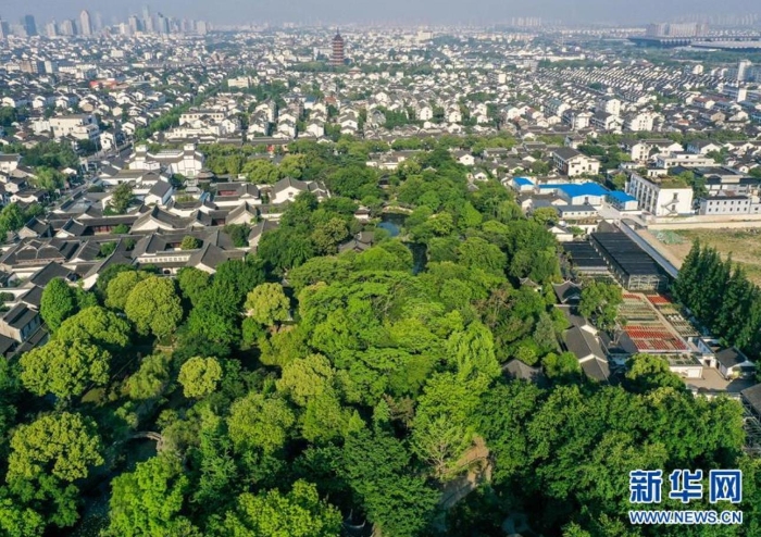 2019年5月9日拍摄的江苏省苏州城区风貌（无人机照片）。新华社记者 李博 摄