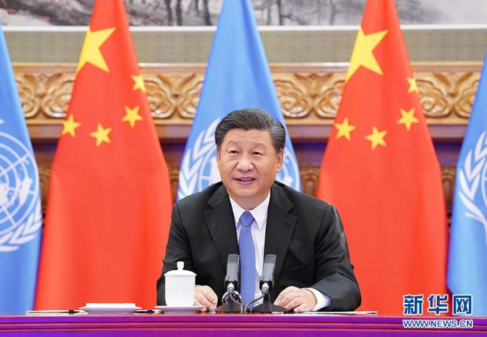 9月23日晚，国家主席习近平在北京以视频方式会见联合国秘书长古特雷斯。 新华社记者 饶爱民 摄