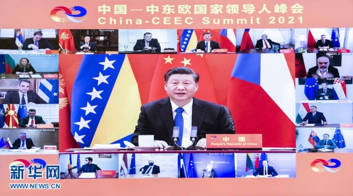 2月9日，国家主席习近平在北京以视频方式主持中国－中东欧国家领导人峰会，并发表题为《凝心聚力，继往开来　携手共谱合作新篇章》的主旨讲话。新华社记者 李涛 摄
