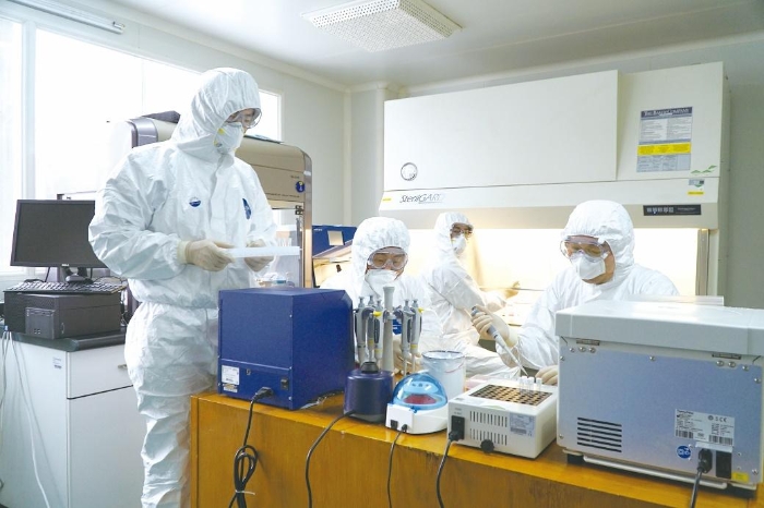 药品检验机构技术人员在研制新冠病毒核酸检测试剂参考品