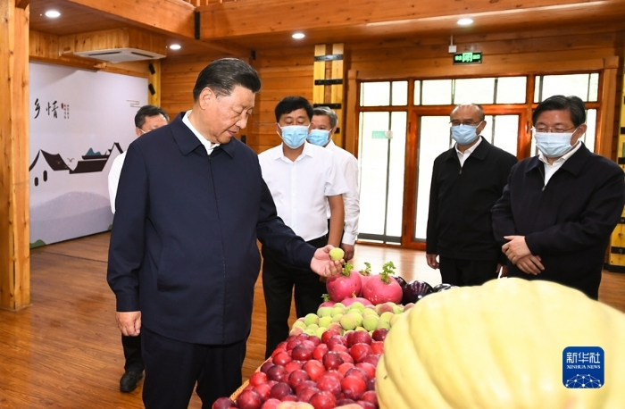 8月23日至24日，中共中央总书记、国家主席、中央军委主席习近平在河北省承德市考察。这是24日下午，习近平在双滦区偏桥子镇大贵口村考察，了解特色农产品市场销路等情况。新华社记者 谢环驰 摄