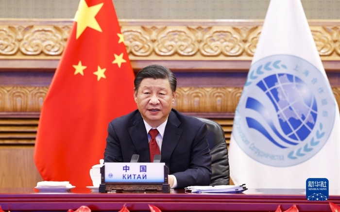 9月17日，国家主席习近平在北京以视频方式出席上海合作组织和集体安全条约组织成员国领导人阿富汗问题联合峰会并发表重要讲话。新华社记者 黄敬文 摄