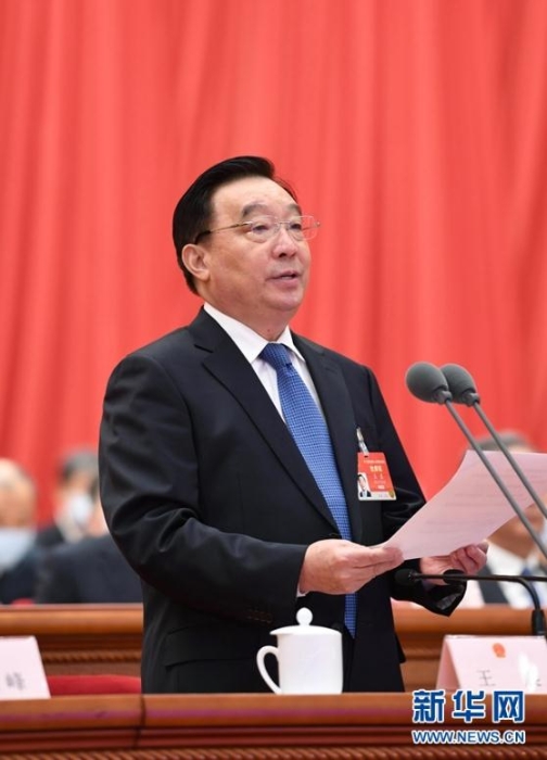 3月8日，十三届全国人大四次会议在北京人民大会堂举行第二次全体会议。大会主席团常务主席、执行主席王晨主持会议。新华社记者 张领 摄