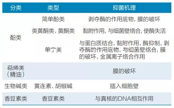 表2 植物提取物的主要活性成分和抑菌机理
